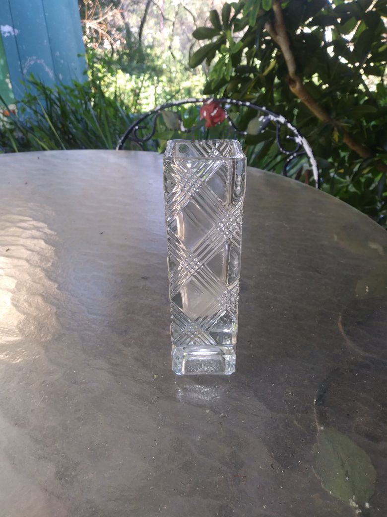 Square single stem cut glass flower vase