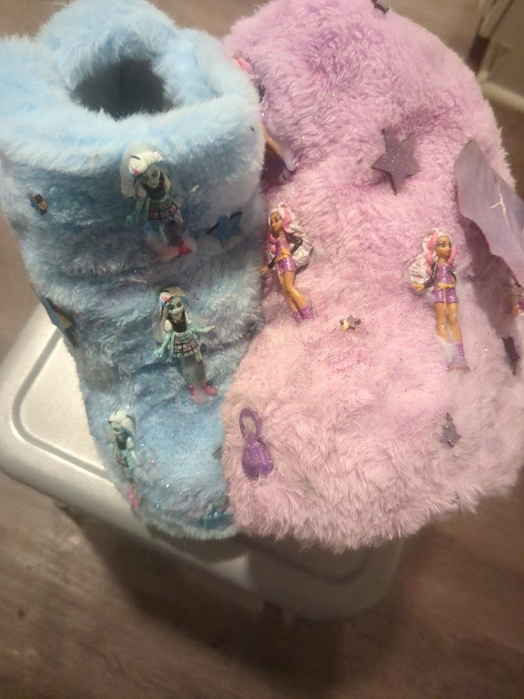Pink And Light Blue Galactic Fluffy Barbie Custom Made Boots