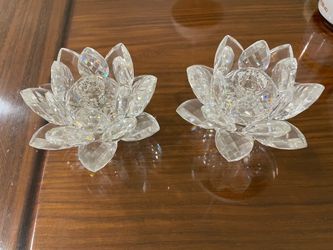 Swarovski Crystal Lotus Flower Candle Holders Set of 2