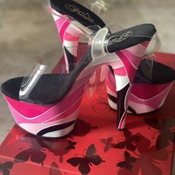 Pleaser Heels Pink Black White 