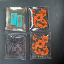 Vintage Orange & Black Small Glass Trays 