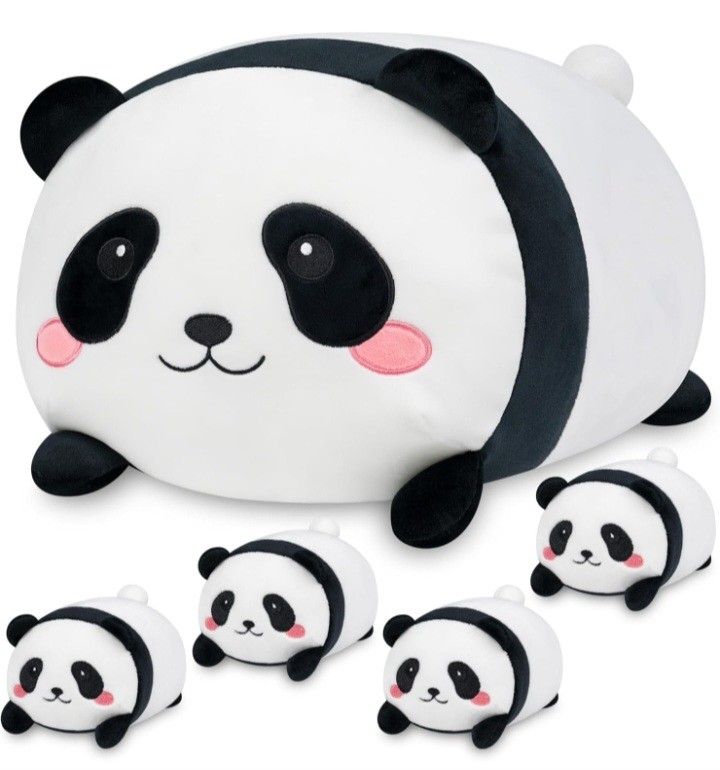 YIIQUWEN Panda Plush, Stuffed Animal Set with 4 Baby Pandas,