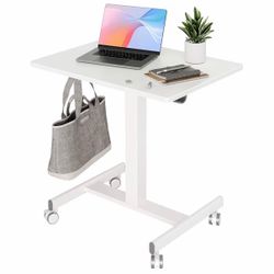 White Small Adjustable Height Laptop Desk with Wheels, Mobile Portable Rolling Standing Desk