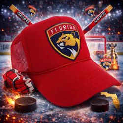 NEW FLORIDA PANTHERS RED TRUCKER HAT NHL CHAMPS