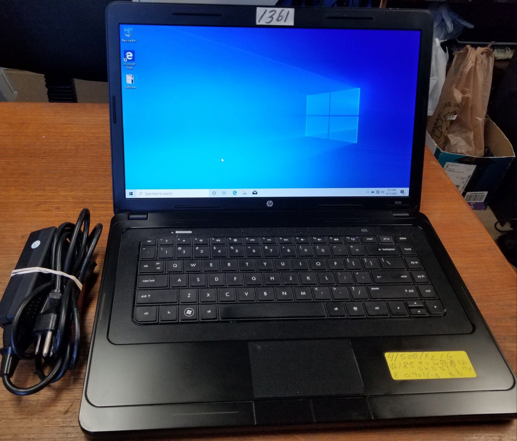 Fixed Price: HP 2000 15.6" Laptop, Dual Core 4gb 500gb Webcam, Windows 10