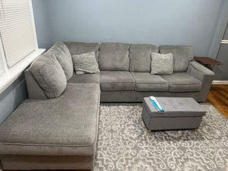 Free Gray Fabric L-Shaped Sectional Sofa