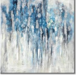 Abstract Wall Art Canvas Picture: Blue and Gray Artwork Modern Painting for Bathroom