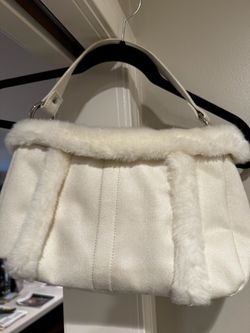 Cream Shearling Suede Shoulder Bag