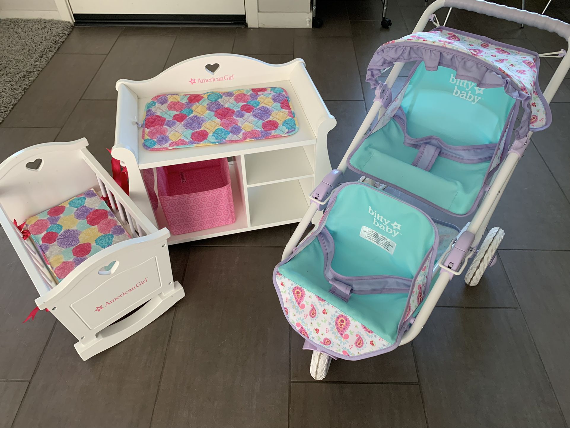 Bitty Baby Stroller & American Girl Changing Table With Crib!!