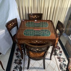 REDUCED  SORRENTO ITALY WOOD GAME TABLE AND 4 CHAIRS
