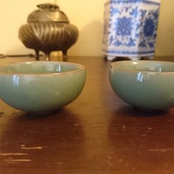 A Pair Celadon Cups China.  Crackled Pale Green Color

