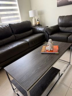 Dark grey Leather Sofa and Loveseat Set and dining seats for 6