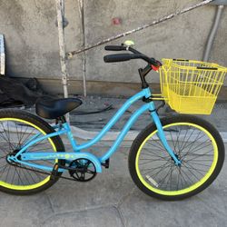 2 beach Cruiser bikes size 24” tires $60 blue one / and $100 one with basket 