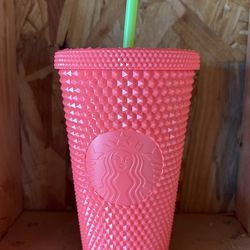 Starbucks Brand New HOT PINK neon 16 Oz Spiked Tumbler Neon Yellow Straw