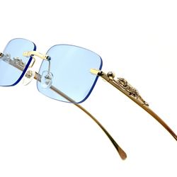 Sunglasses Blue Lens Square Frame Rimless Retro Classic Shades Outdoor UV400 Sun Protection Aviator 