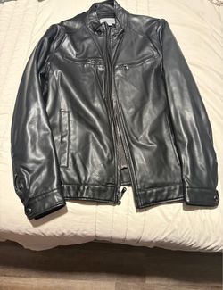 Michael Kors Men’s Black Perforated Faux Leather Moto Jacket – Size L