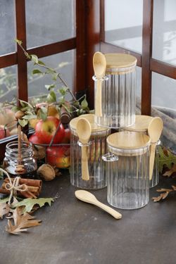 Glass Storage Jars with Bamboo Lids and Spoons