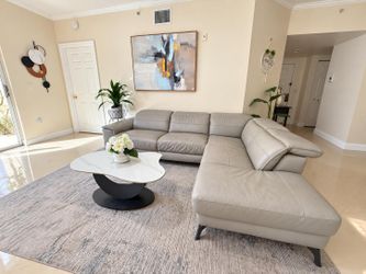 Gray Leather L-Shaped Sectional Sofa