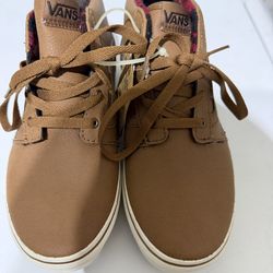 New Vans boy brown leather Chapman Mid skate shoes