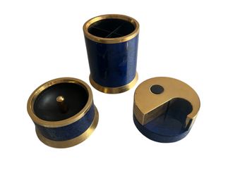 Vintage Lerche Solingen Germany Desk Accessories. 22ct Gold Plated pencil box, tape dispenser, paper clip holder.