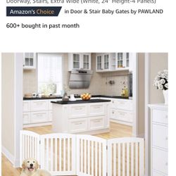 PAWLAND Wooden Freestanding Foldable Pet Gate, Extra Wide (White, 24" Height-4 Panels) White New 