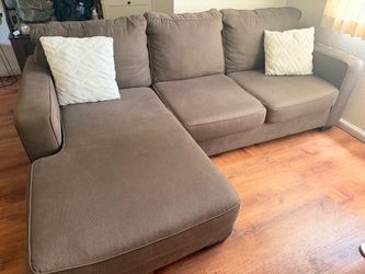 Tan Fabric Sectional Sofa with Chaise
