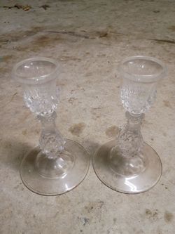 Pair of Clear Glass Crystal Candlestick Holders