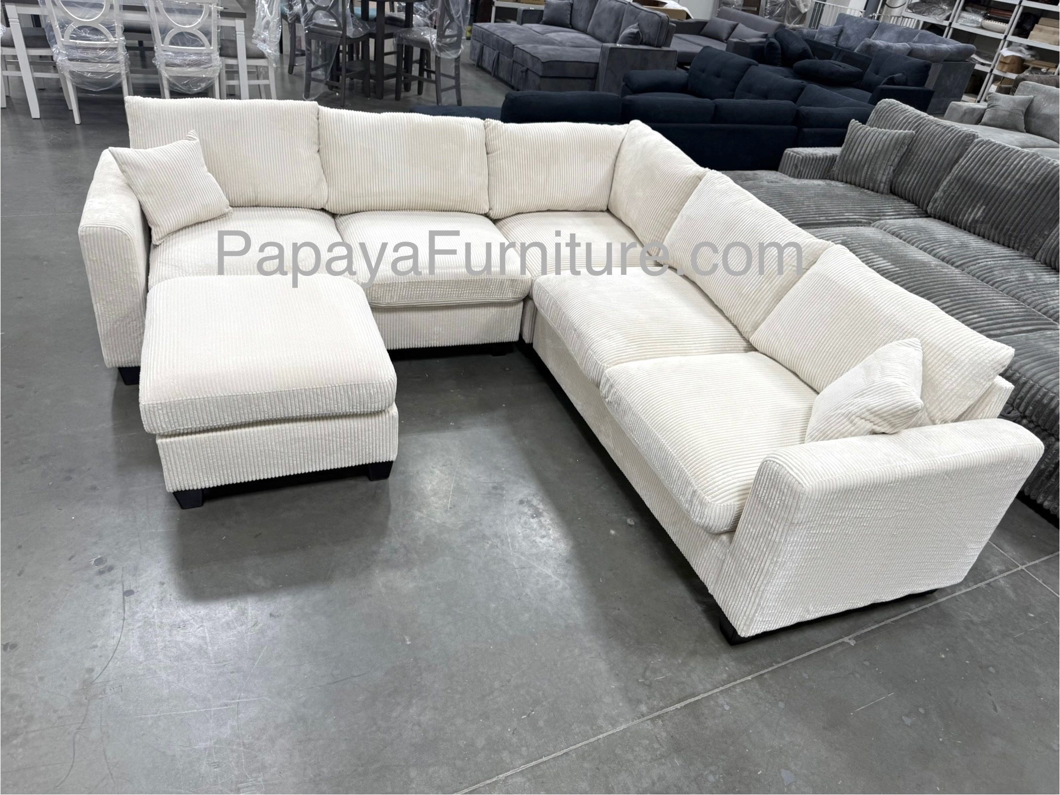 New! Cream Sectional Sofa And Ottoman, Sectionals, Sofa, Couch, Plush Sectional, High Back Couch, Sofas, Ivory Sectional, ivory Sofa, Grey Couch Dimen