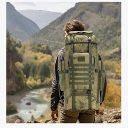 (ruin Green) 70L Camping Hiking Backpack Molle Rucksack Waterproof Traveling Daypack, No Internal Frame