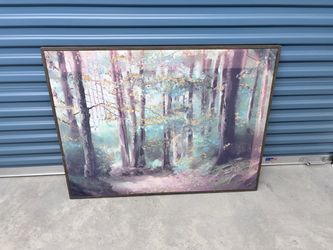 Large 41” Framed Forest Canvas Wall Art – Woodland Decor