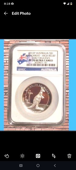 2012P AUSTRALIAN S$1 KANGAROO 1 OZ .9999 FINE SILVER COIN - PF70 ER UC