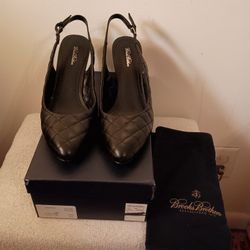 NIB Black Quilted Leather Slingback Brooks Brothers Heels Stilettos 9 1/2