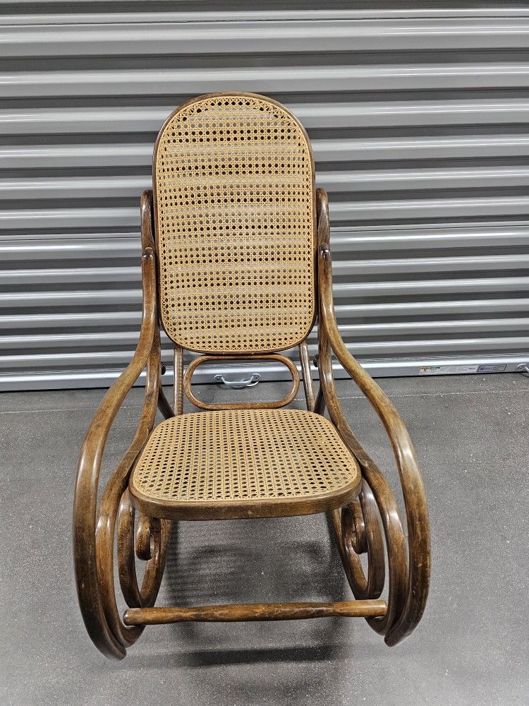 Vintage MCM Thonet style Brentwood cane rocking chair made in Romania
