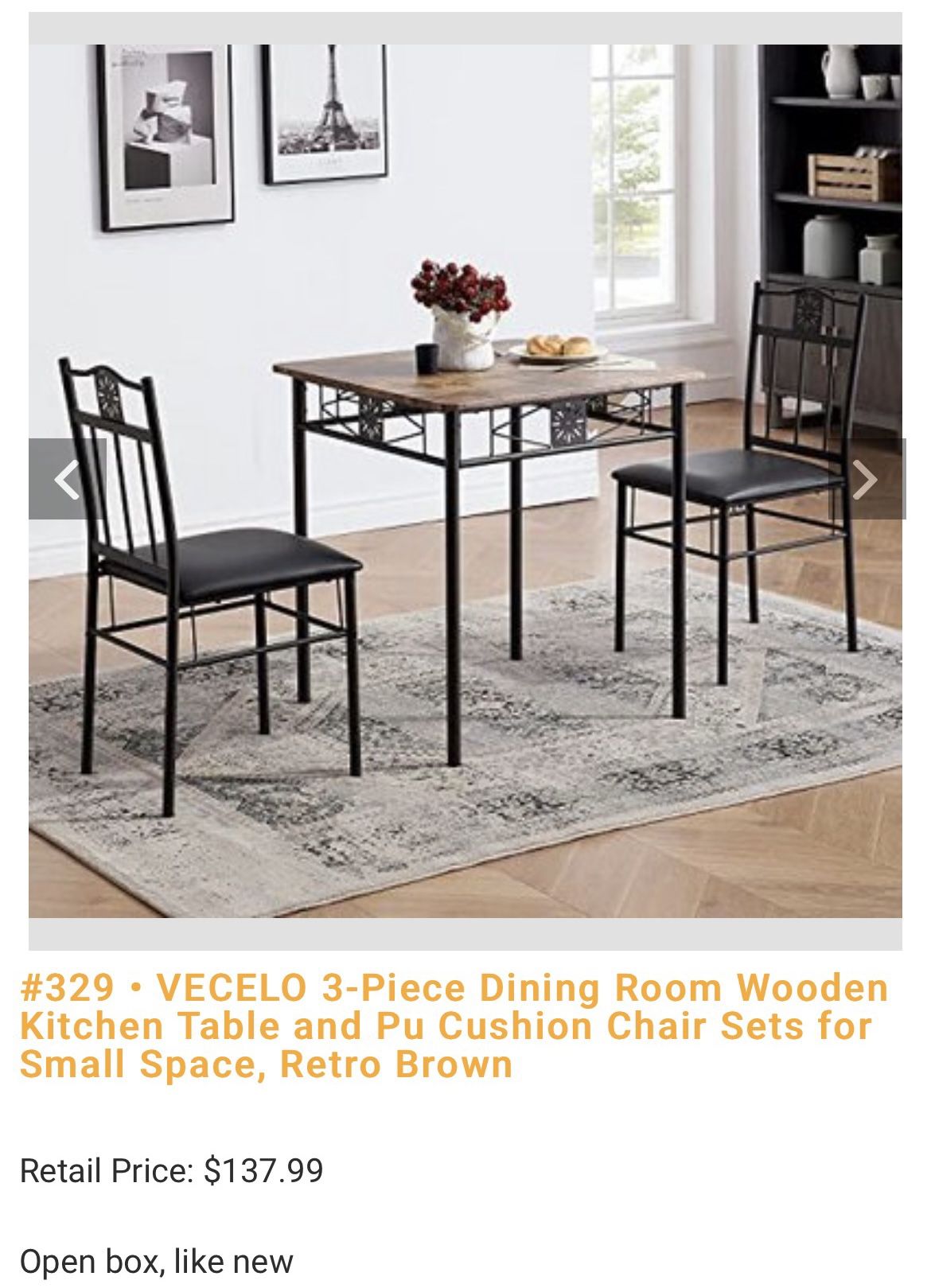 Vecelo 3 Piece Dining Room/Kitchen Table