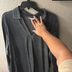 Gray Long Sleeve  V Neck Top