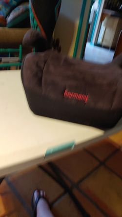 Black fabric booster seat.