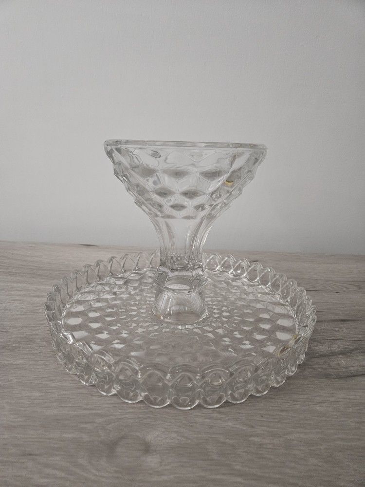 Vintage Fostoria American Clear Glass round Pedestal Cake Plate