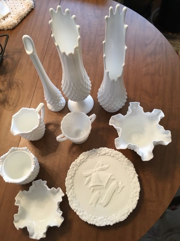 White milk glass hobnail 9 piece