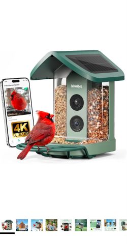 Kiwibit Solar Smart Bird Feeder with Camera, AI Bird Species Identification, 8MP Photos, 4K UHD Video Live Stream Wild Bird House Feeders for Outdoors