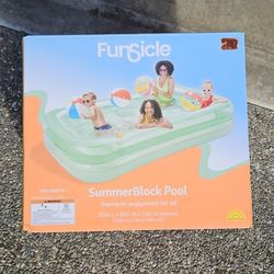 NEW IN BOX Summer Block Pool.
103" L x 69" W x 22" H.
For ages 6+.
Paid $33 (includes taxes).
