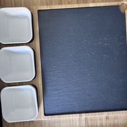 Organic  Bamboo Natural Cheese Board Charcuterie Tray with 4 pcs Cut