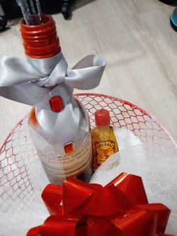 Custom Made Wine Bottle Gift Basket.