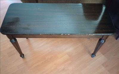 Dark Wood Storage Piano Bench Seat with Turned Legs