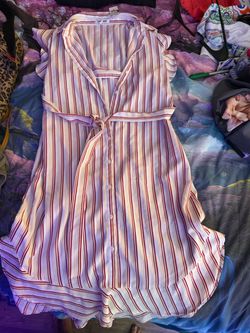 NWT Express Striped Button Front Midi Shirt Dress Belted Size M