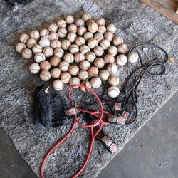 65 BASEBALL PRACTICE BALL  NIKE GLOVE AND 3 JAEGER BANDS FOR EXERCISE