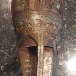 Hand Carved West African Wood & Metal Mali Marka Mask 