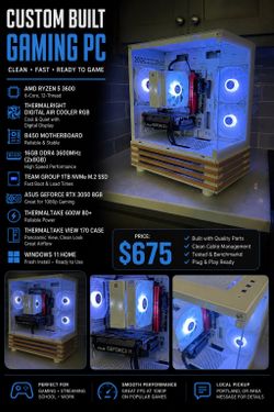 Custom Gaming PC | Ryzen 5 3600 • RTX 3050 8GB • 1TB SSD • Ready to Play