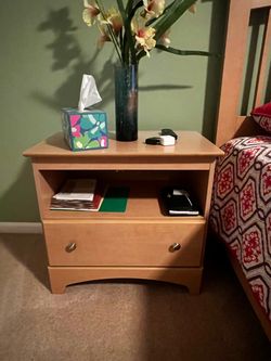 Wood Nightstand with Drawer and Open Shelf