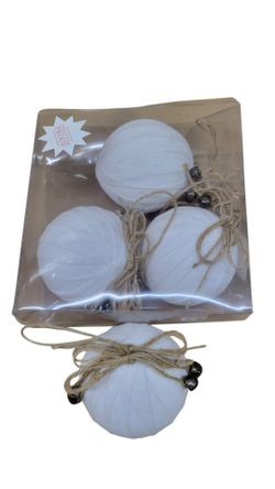 4-Pack New Rustic White Fabric Wrapped Holiday Ornaments Shatterproof