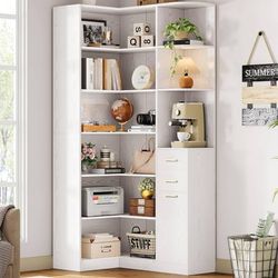 Corner Bookshelf, 76" Tall Corner Bookshelves, 6 Tiers L-Shaped Bookcase with 10